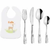 Schnullireich Geschenkset Mit Namen Teddy: Puresigns Kinderbesteck Mit Gravur + Lätzchen Silber