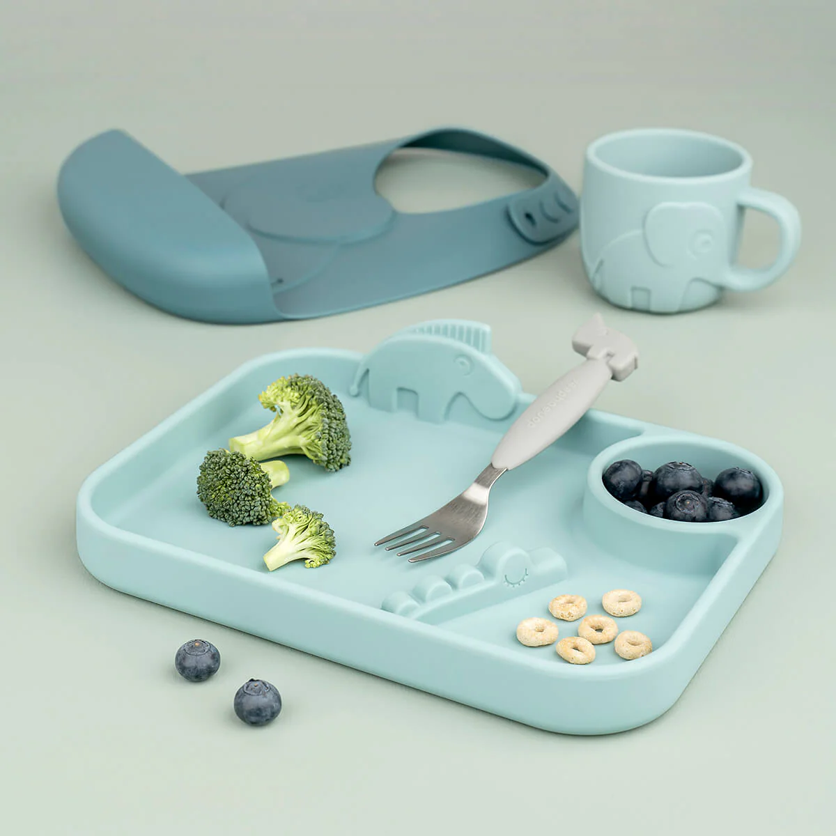 Kindergeschirr Verkauf -Kindergeschirr Verkauf Peekaboo compartment plate Deer friends Blue 1 LS